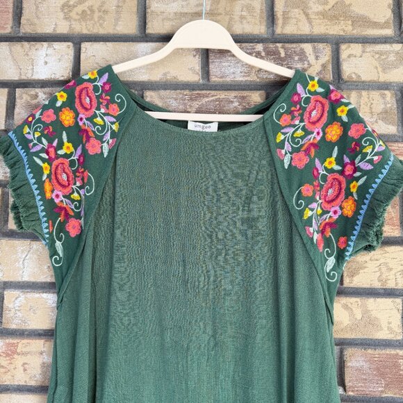 🆕 NWT Umgee Embroidered Linen Blend High Low Dress Green Size S - Picture 4 of 11